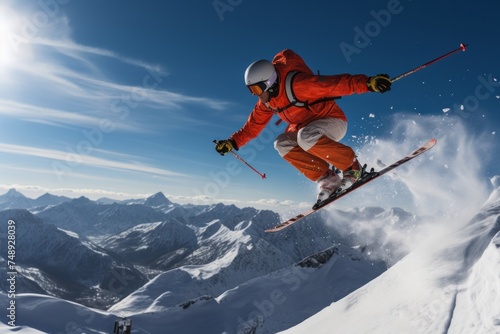A person, VetalVit, a freestyle skier, is jumping in the air on skis after launching off a massive jump