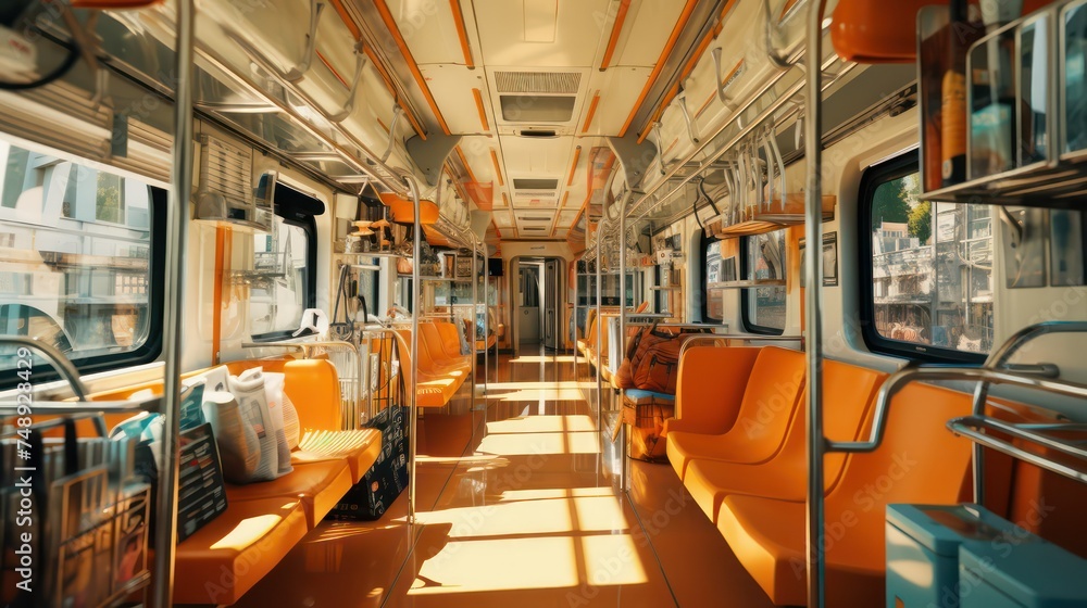 Interior of a subway train with daylight