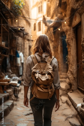 A solo traveler wandering through narrow alleyways in an ancient city, discovering hidden gems and local treasures