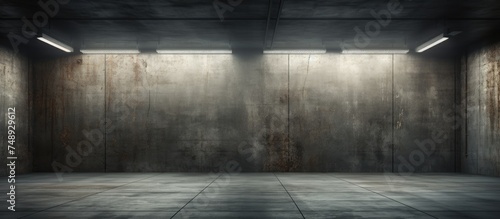 An empty room with sun-drenched windows casting bright light across the concrete walls. The space is devoid of furniture, creating a stark and minimalist atmosphere.