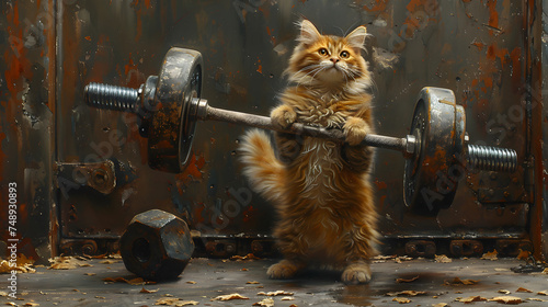 the cat lifted heavy bumble. concept for strongest, challenge, power, 