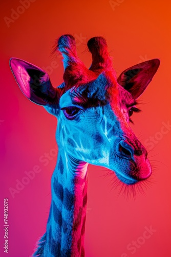 Giraffe with Red and Blue Lighting