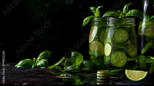 fresh cucumber slices on a dark background.