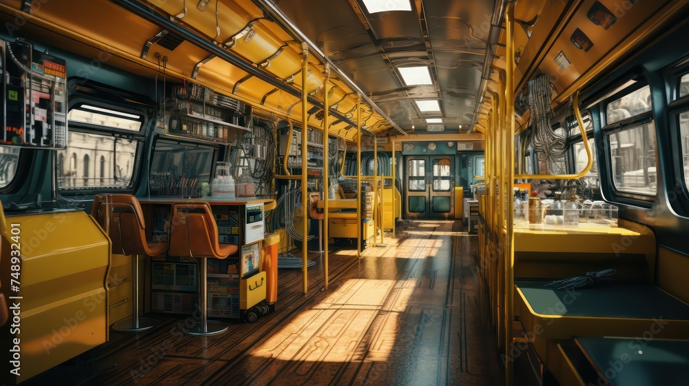 Interior of a subway train with daylight