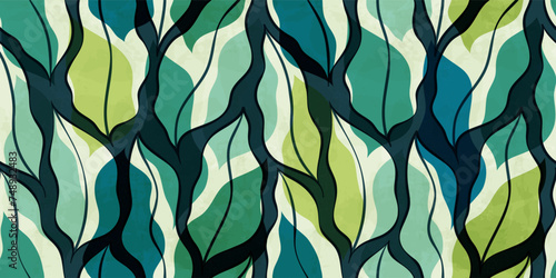 Tropical leaves seamless vector pattern. Watercolor colorful leaf background, textured jungle print