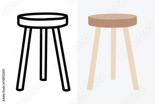 Vector and line design of a set of three-legged stools