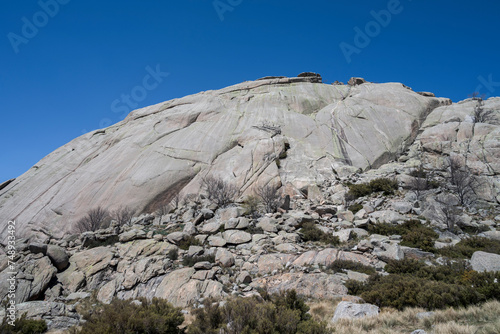 The Yelmo Peak, a very popular helmet-shaped rock formation in La Pedriza, Guadarrama Mountains National Park, Madrid, Spain