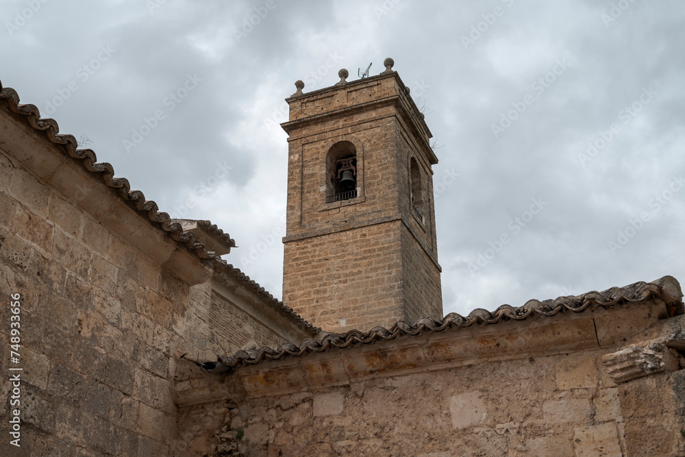 Bell tower of the Church of Santa Maria de la Pena, in the city of Brihuega, province of Guadalajara, Spain. It was built at the beginning of the 13th century