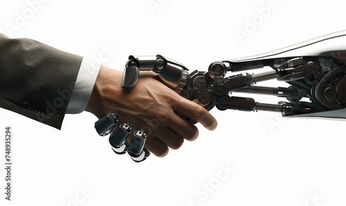 Business Human and Robot hands in handshake. Artificial intelligence technology Design Concept. AI generated illustration