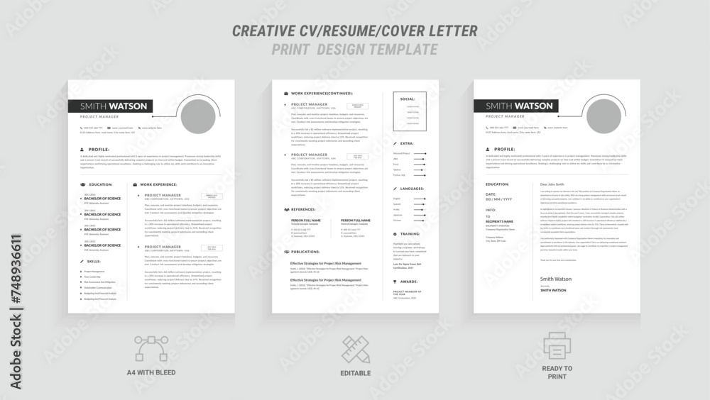 Present yourself professionally with our Minimal Resume, Cover Letter Page Set. Featuring a clean, modern design with a dark sidebar. Ideal for business job applications and multipurpose Present yourself professionally with our Minimal Resume, Cover Letter Page Set. Featuring a clean, modern design with a dark sidebar. Ideal for business job applications and multipurpose