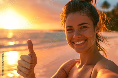 Sunset Thumbs Up Gesture