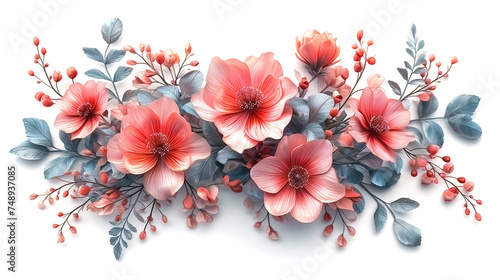 Flowers background, many beautiful flowers isolated on white background illustration.