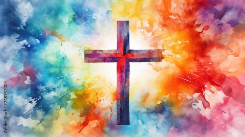 Cross of Christ in abstract watercolor painting style