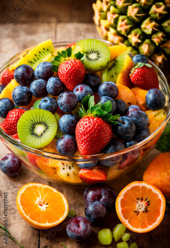 fruit salad in a plate. Selective focus.