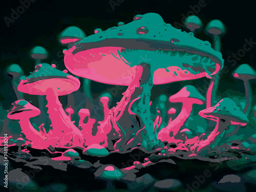 Hallucinogenic Sorcery Mushrooms Parking Brilliant Neon Lights  