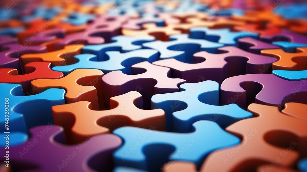 A pile of colorful puzzle pieces on a table. Can be used for educational or problem-solving concepts A pile of colorful puzzle pieces on a table. Can be used for educational or problem-solving concepts