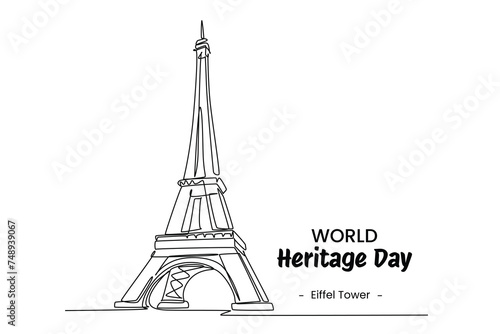 One continuous line drawing of eifel tower. Beautiful historical iconic place in paris. Home wall decor art poster print. Modern single line draw design vector graphic illustration photo