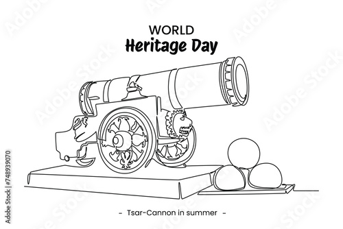 One continuous line drawing of Tsar Cannon. Beautiful historical iconic place. Home wall decor art poster print. Modern single line draw design vector graphic illustration
