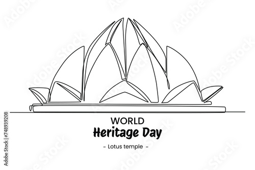 One continuous line drawing of Lotus temple. Beautiful historical iconic place. Home wall decor art poster print. Modern single line draw design vector graphic illustration