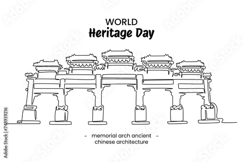 One continuous line drawing of Chinese architecture. Beautiful historical iconic place. Home wall decor art poster print. Modern single line draw design vector graphic illustration