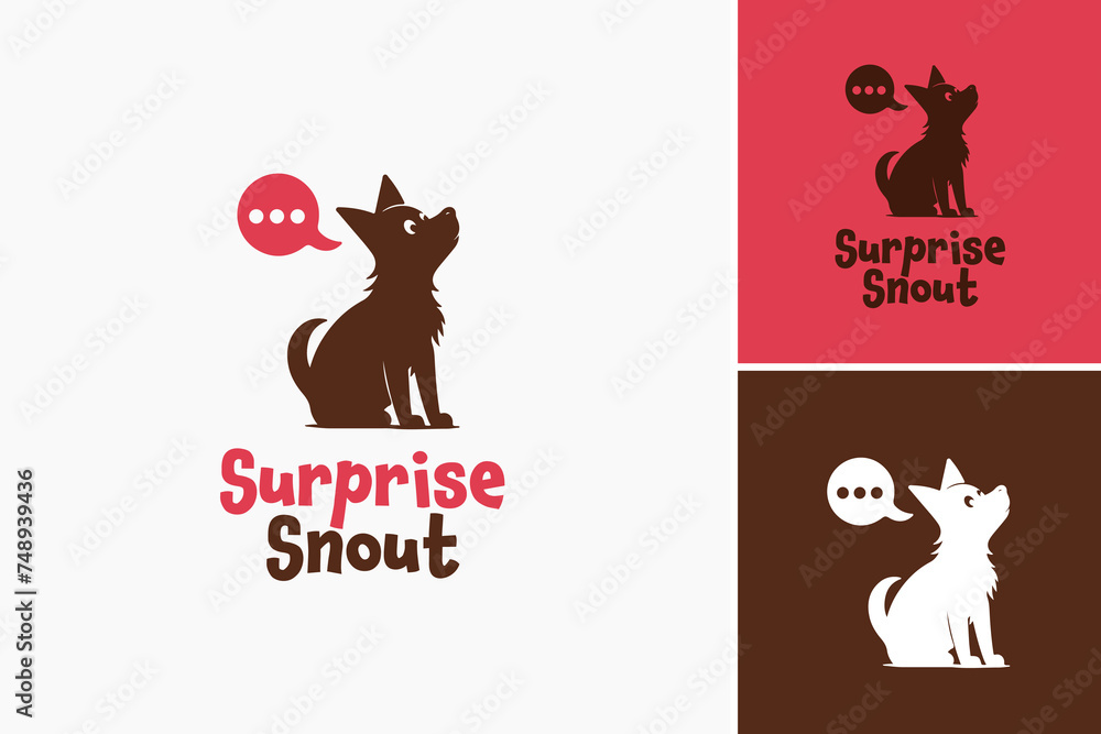 Surprise Snout Dog logo design template, a dog with speech bubble, surprise shout. Suitable for greeting cards, social media, websites, and advertising related to pets. Surprise Snout Dog logo design template, a dog with speech bubble, surprise shout. Suitable for greeting cards, social media, websites, and advertising related to pets.