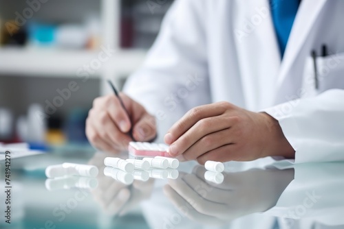 Healthcare Professional Documenting Medication Details in Pharmacy