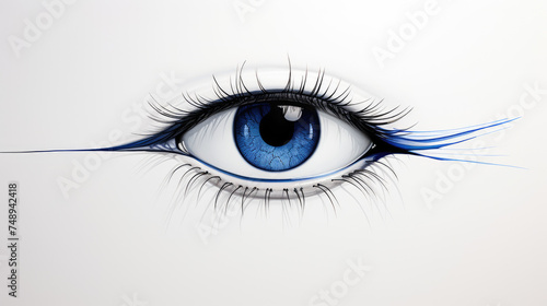 an Eye in a blue color against a white background  the eyeball of eye is blue with blue eyebrows 