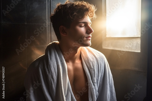young man with a towel after shower. High quality photo