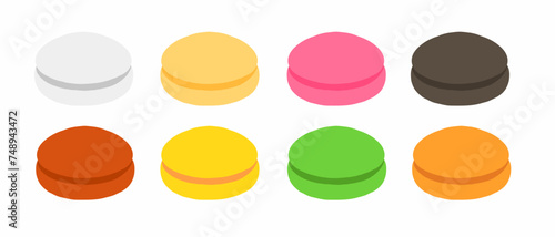 Macarons collection in hand drawn cartoon style. Cute traditional French sweets in different colors. Vector illustration isolated on white background.