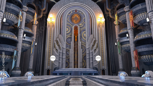 Tableau sur toile Steps leading to a raised stage in a large fantasy alien conference hall