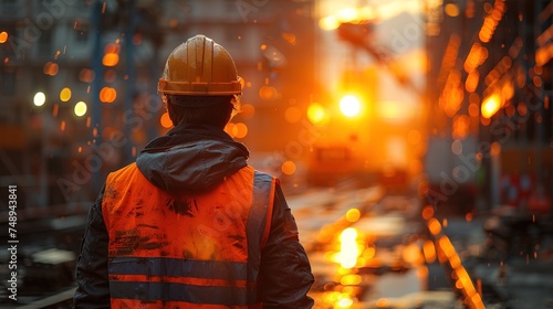 Man in orange safety vest checking construction building