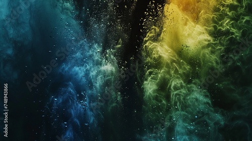 A dark background with a solitary explosion of colored powder. abstract background color