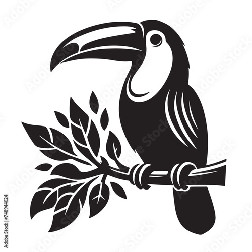 Vintage Retro Styled Vector Toucan Silhouette Black and White - illustration
