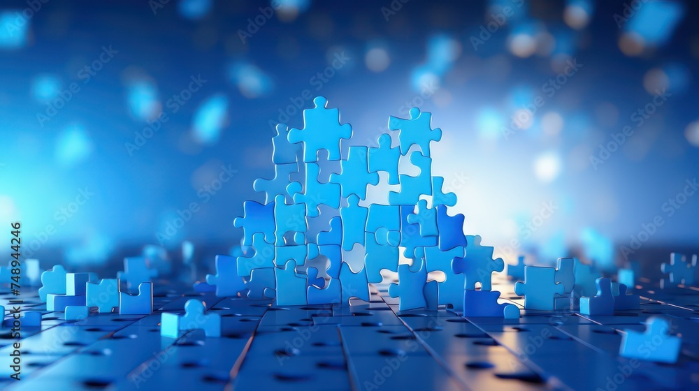 Obraz premium Blue puzzle solving on blue background