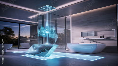 Ultra-modern bathroom with self-cleaning surfaces, smart mirrors, and unique water features defining the future of bathroom design