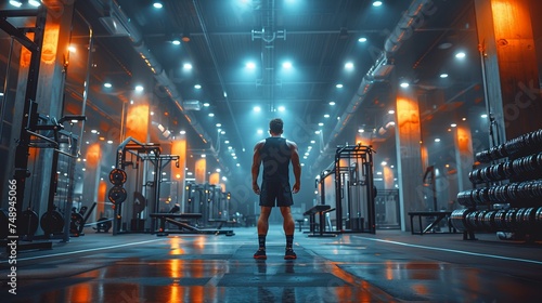 a man is standing in the middle of a gym photo