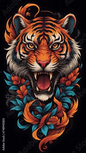 vector artwork tattoo design a fier tiger head