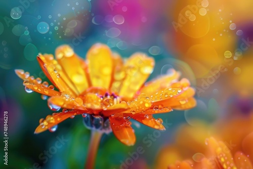 background with spring flowers and water drops