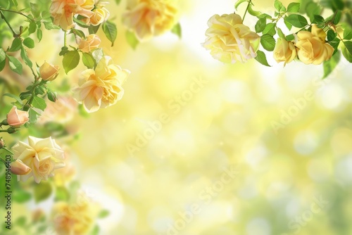 Luxurious  wallpaper. Banner with flowers. Watercolor pink, blue, lilac spots on a color background. Shiny flowers and twigs.
