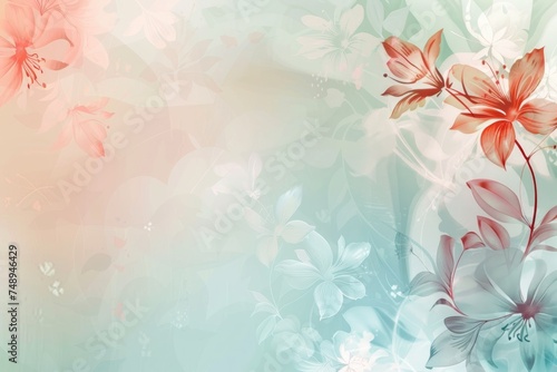 Luxurious  wallpaper. Banner with flowers. Watercolor pink, blue, lilac spots on a color background. Shiny flowers and twigs.
