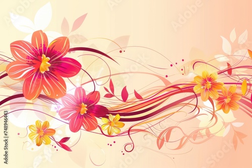 Luxurious  wallpaper. Banner with flowers. Watercolor pink, blue, lilac spots on a color background. Shiny flowers and twigs.
