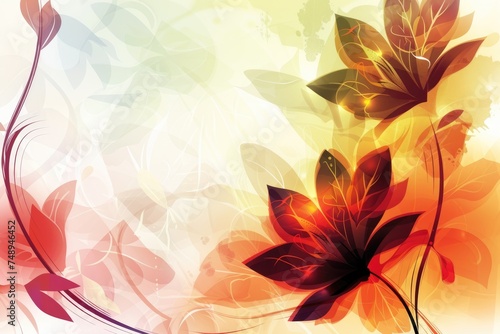 Luxurious  wallpaper. Banner with flowers. Watercolor pink, blue, lilac spots on a color background. Shiny flowers and twigs.
