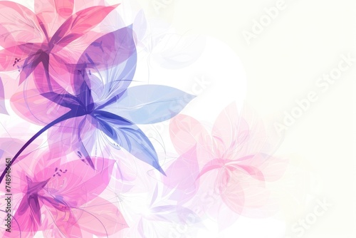 Luxurious  wallpaper. Banner with flowers. Watercolor pink, blue, lilac spots on a color background. Shiny flowers and twigs.

