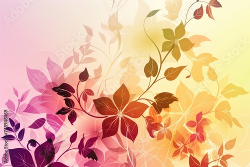 Luxurious  wallpaper. Banner with flowers. Watercolor pink, blue, lilac spots on a color background. Shiny flowers and twigs.
