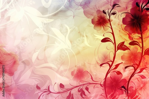 Luxurious  wallpaper. Banner with flowers. Watercolor pink, blue, lilac spots on a color background. Shiny flowers and twigs.
