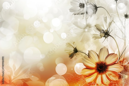 Luxurious  wallpaper. Banner with flowers. Watercolor pink, blue, lilac spots on a color background. Shiny flowers and twigs.
