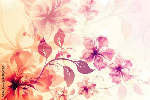 Luxurious  wallpaper. Banner with flowers. Watercolor pink, blue, lilac spots on a color background. Shiny flowers and twigs.
