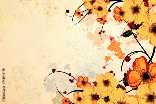 Luxurious  wallpaper. Banner with flowers. Watercolor pink, blue, lilac spots on a color background. Shiny flowers and twigs.
