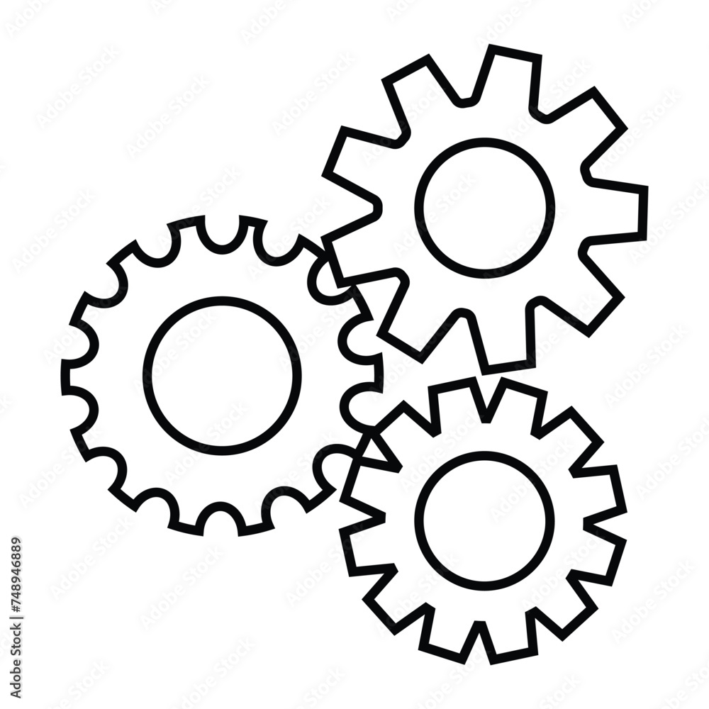 Gear wheel icon set. settings icon Simple Gear wheel collection. Cogwheel. Gear icons. Vector black Gear line art icon template color editable. Gear symbol vector sign isolated on white background.19
