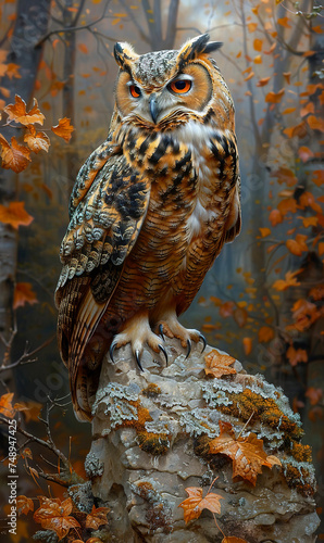 Owl sitting on the tree photo